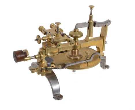  A Swiss brass and steel wheel cutting engine Unsigned, mid 19th century  The hinged cutter frame with adjustable screw stop 