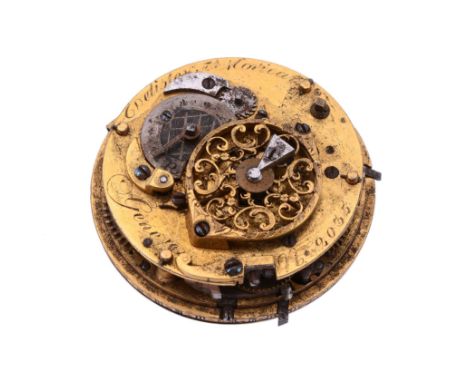  A Swiss small gilt brass quarter-repeating verge pocket watch movement Delisle and Freres Moricand, Geneva, late 18th centur