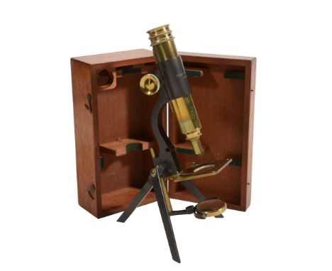  A late Victorian lacquered and patinated brass portable monocular microscope Negretti and Zambra, London, late 19th century 
