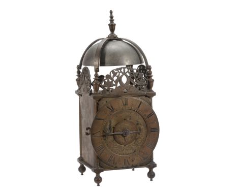  A Charles II brass lantern clock John Ebsworth, London, circa 1670  The posted countwheel bell-striking movement with separa