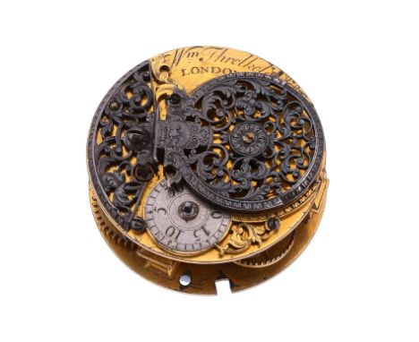  A fine Queen Anne gilt brass verge pocket watch movement with silver balance cock William Threlkeld, London, early 18th cent