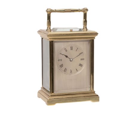  A French laquered brass petite sonnerie striking carriage clock with push-button repeat Retailed by Thomas Russell, Paris, l