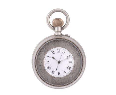  A rare French nickel plated keyless lever pocket watch with aneroid barometer Unsigned, circa 1900  With Swiss made five bar