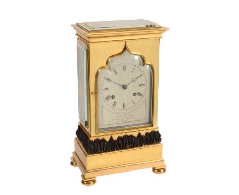  An early Victorian small gilt and patinated brass four-glass mantel clock Jose Rodriguez Losada, London, circa 1840  The cir