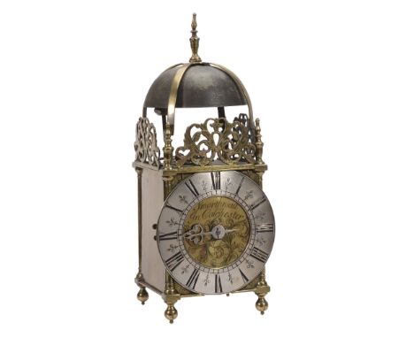  A Queen Anne brass lantern clock John Smorthwait, Colchester, early 18th century  The posted countwheel bell-striking moveme