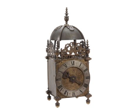  A fine and well documented Charles II brass lantern clock George Newton, Seend, dated 1677  The posted countwheel bell-strik