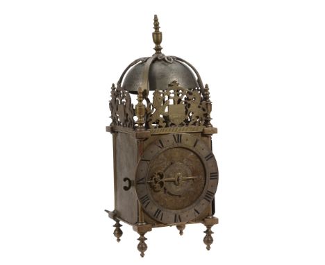  A fine Charles II brass lantern clock John Clarke, Bristol, circa 1681  The posted countwheel bell-striking movement with ve