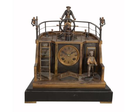  A French gilt brass and patinated steel novelty 'quarterdeck' mantel clock Guilmet, Paris, late 19th century  The eight-day 