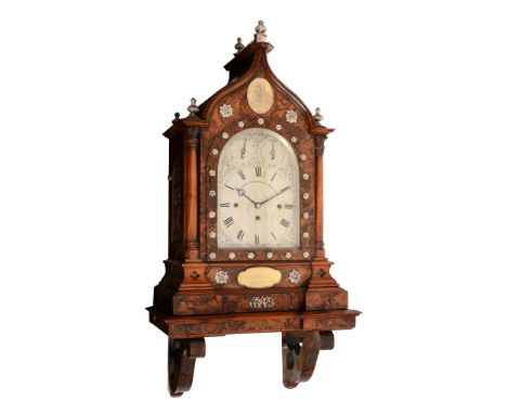  A fine and impressiveVictorian silver mounted walnut quarter-chiming presentation bracket clock with wall bracket John Moore