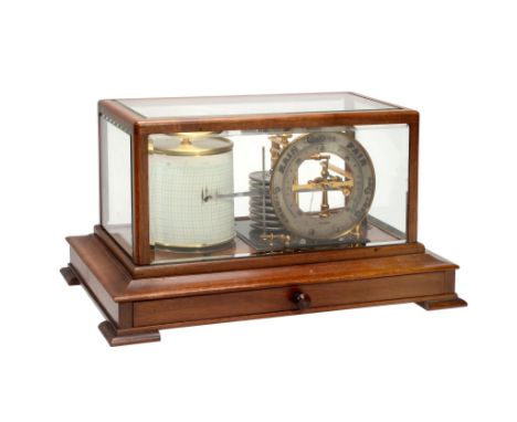  A mahogany barograph with barometer dial  Unsigned, early 20th century  The mechanism with eight segment aneroid chamber wit