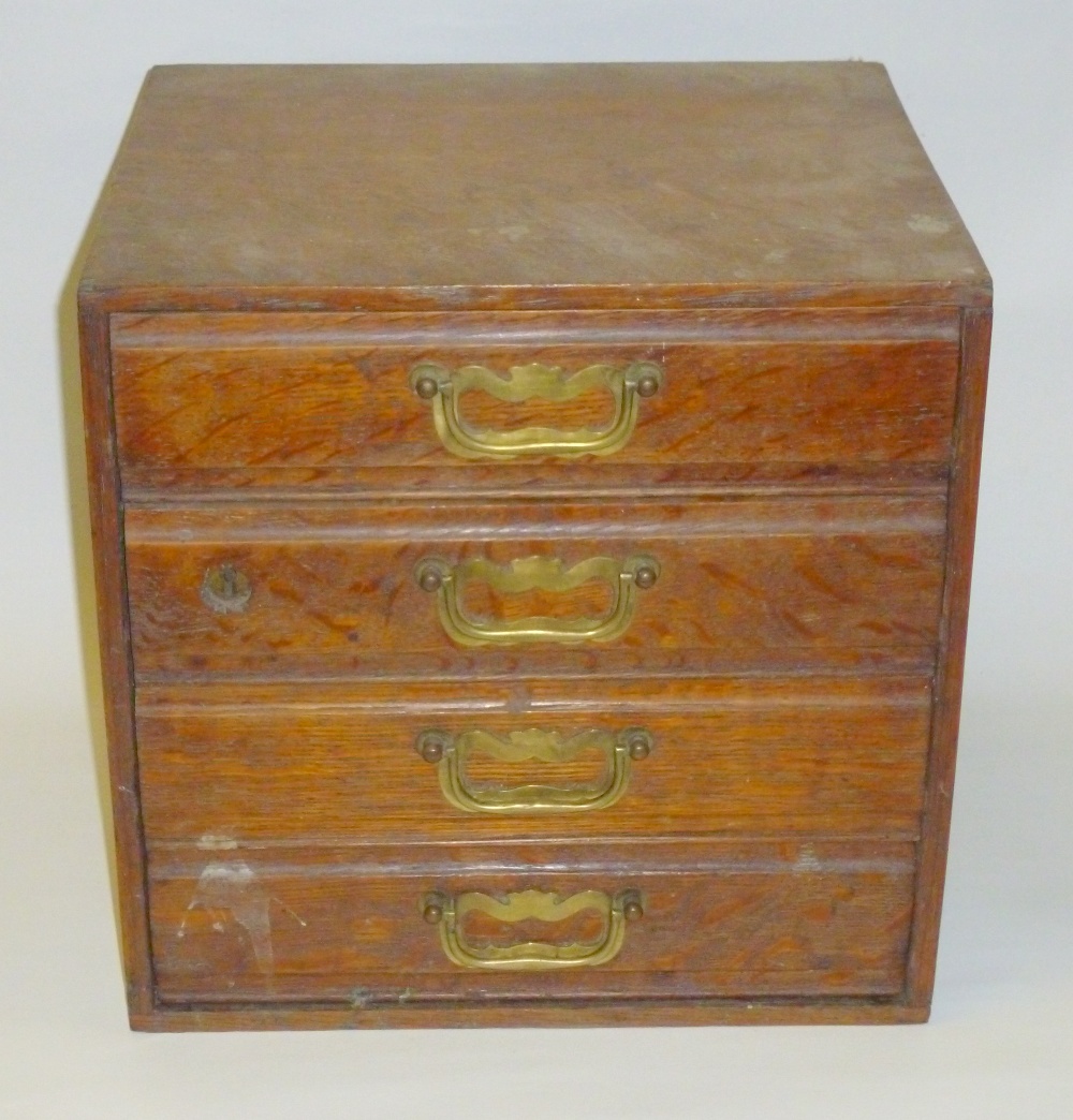 EDWARDIAN OAK STATIONERY WITH FOUR DRAWERS (31 cm x 31.5 cm x