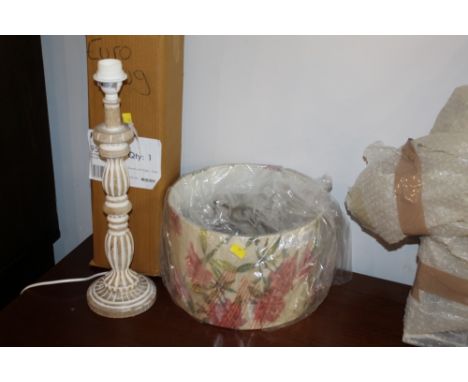 Modern antique effect cream wooden table lamp with floral shade