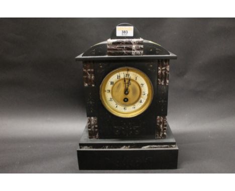 A late 19th century slate mantel clock