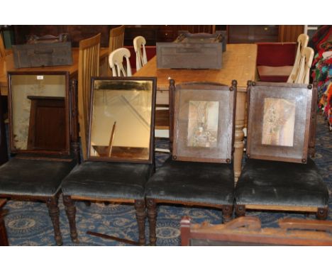 Two early 20th century oak framed hunting scene prints and pair of oak framed mirrors