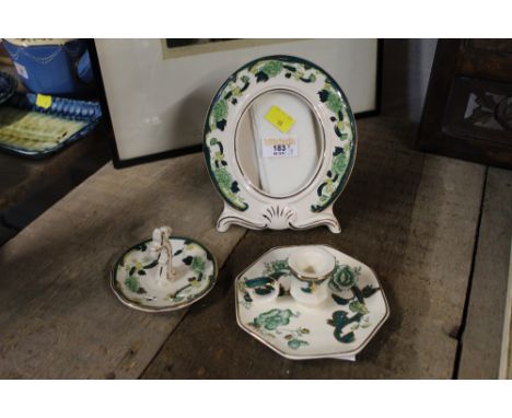 Three pieces of Masons Chartreuse - mirror and chamber stick etc