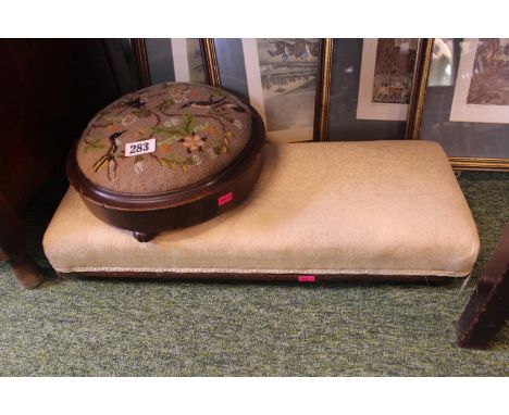 Circular tapestry gout stool and a upholstered rectangular gout stool 