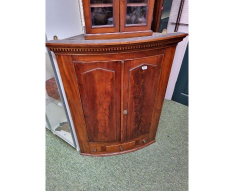 Georgian Mahogany bow fronted wall cabinet with drawer to base, 3 shelves to interior 