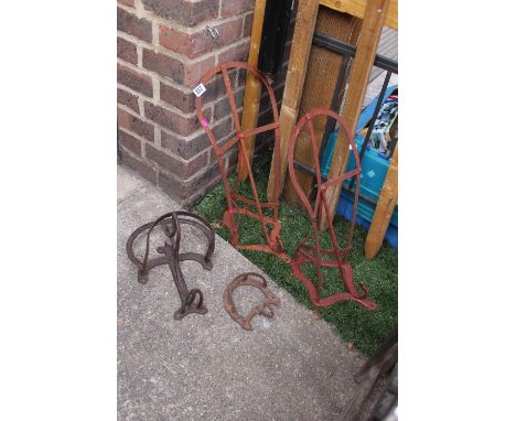 2 Vintage Wrought metal Saddle racks and 2 other racks 