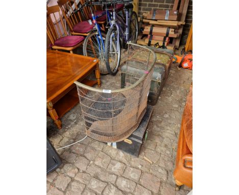 Georgian Mesh fronted fire guard and a vintage metal travelling trunk