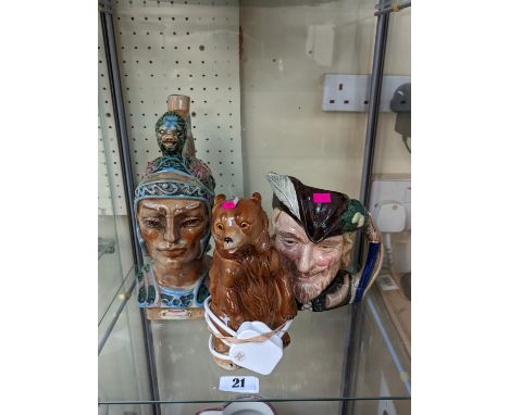 Royal Doulton Character Jug, Barottini Roman Head decanter and a Novelty Bear Lamp 