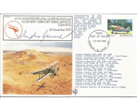 Air Cdre Sir Hughie Edwards VC DSO DFC signed 60th ann QANTUS 1980 first flight cover FF27. Good Condition. All signed pieces
