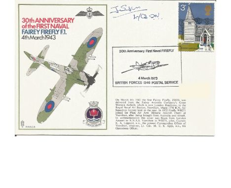 Lt Cdr J Sykes signed RNSC6 cover commemorating the 30th Anniversary of the First Naval Fairey Firefly F.1. 3p Greensted-juxt