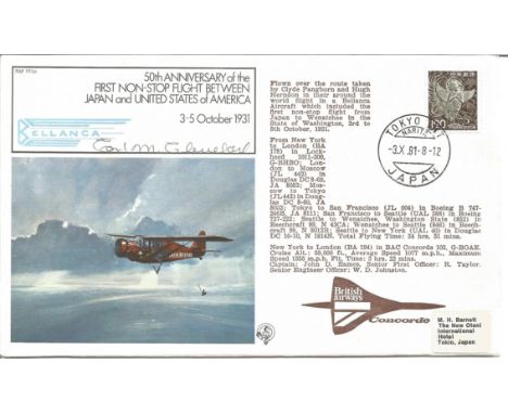 Carl Cleveland signed RAF first flight cover comm. 50th ann 1st nonstop flight Japan USA. Good Condition. All signed pieces c