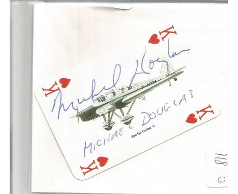 Michael Douglas actor signed Airplane playing card. Signed FDC. Good Condition. All signed pieces come with a Certificate of 