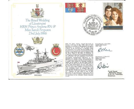 Commodore R T Frere and Lieutenant R N Wain signed RNSC(4)23 cover commemorating the Royal Wedding of Lieutenant HRH Prince A