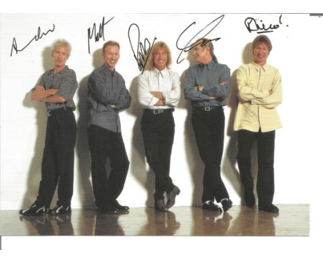 Status Quo rock band 6 x 4 inch colour postcard signed in first names by all five band members. Good Condition. All signed pi