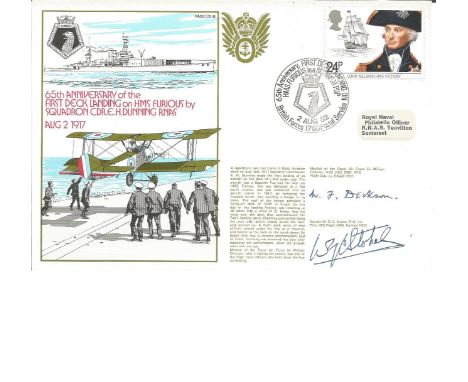 Marshal of the Royal Air Force Sir William Dickson and Captain W G C Stokes signed RNSC(3)18 cover commemorating the 65th Ann