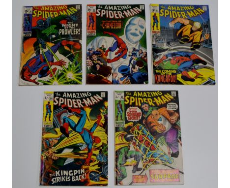 5 RARE & VINTAGE COMIC BOOKS, THE AMAZING SPIDERMAN - ISSUE NUMBERS 78, 80, 81, 84 & 85     