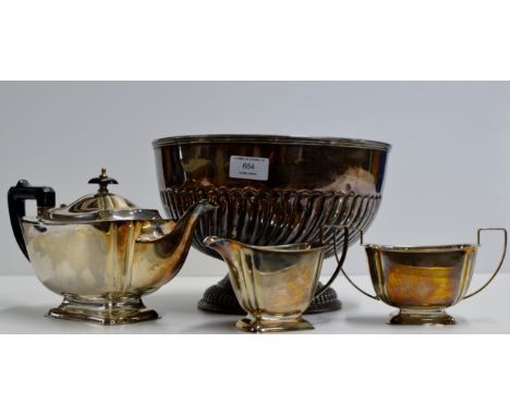 EPNS PUNCH BOWL & 3 PIECE EPNS TEA SERVICE     