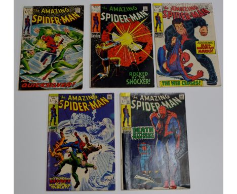 5 RARE & VINTAGE COMIC BOOKS, THE AMAZING SPIDERMAN - ISSUE NUMBERS 71, 72, 73, 74 & 75     