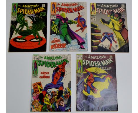 5 RARE & VINTAGE COMIC BOOKS, THE AMAZING SPIDERMAN - ISSUE NUMBERS 63, 66, 67, 68 & 70     