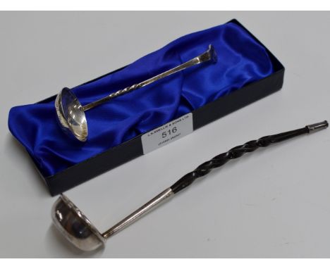 A SCOTTISH STERLING SILVER TODDY LADLE INSCRIBED ON THE BOWL "NO WOMAN SHOULD MARRY A TEETOTALLER" WITH THE INITIALS R.L.S. -