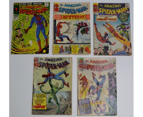 5 RARE & VINTAGE COMIC BOOKS, THE AMAZING SPIDERMAN - ISSUE NUMBERS 5, 13, 17, 20 & 21     
