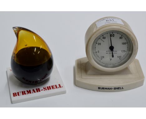 A VINTAGE BURMAH-SHELL ADVERTISING "ROTOTHERM" THERMOMETER, TOGETHER WITH A VINTAGE BURMAH-SHELL ADVERTISING OIL SAMPLE "SHEL