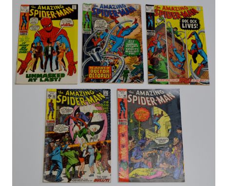 5 RARE & VINTAGE COMIC BOOKS, THE AMAZING SPIDERMAN - ISSUE NUMBERS 87, 88, 89, 91 & 96     