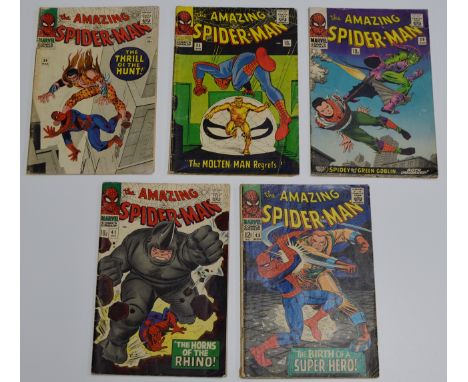 5 RARE & VINTAGE COMIC BOOKS, THE AMAZING SPIDERMAN - ISSUE NUMBERS 34, 35, 39, 41 & 42     