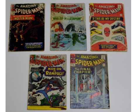 5 RARE & VINTAGE COMIC BOOKS, THE AMAZING SPIDERMAN - ISSUE NUMBERS 28, 29, 31, 32 & 33     