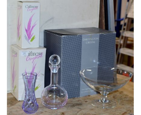 CAITHNESS GLASS DECANTER, CAITHNESS GLASS VASE & DARTINGTON CRYSTAL BOWL     