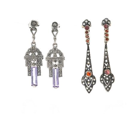 2 Paar Vintage OhrringeMaterial: 925 SilberEdelsteine: Amethyst, Cubic Zirkonia, künstliches GlasGesamtgewicht: 13,2 g Datier