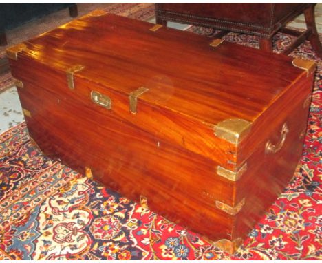 TRUNK, late 19th/early 20th century camphorwood and brass bound with rising lid and carrying handles, 50cm H x 104cm W x 53cm