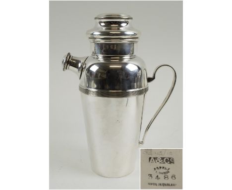 ASPREY COCKTAIL SHAKER, circa 1930's, silver plate, 25cm H.