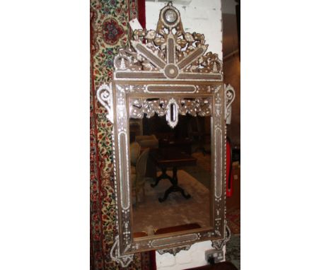 WALL MIRROR, Moorish hardwood, silver metal and mother of pearl inlaid, 178cm H x 99cm W. 