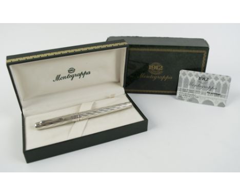 MOUNTEGRAPA ROLLER BALL, with 925 engraved silver barrel and cap, presentation box, as new. 