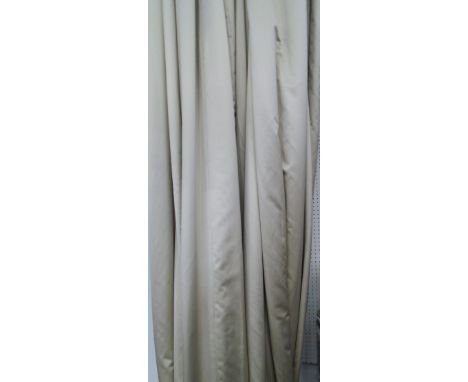 CURTAINS, a pair, in a silver/cream fabric, lined and interlined, 150cm x 270cm drop. (2)