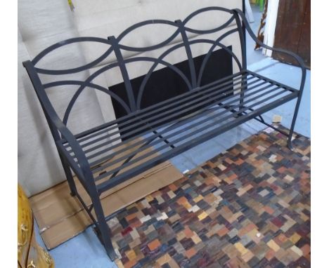 GARDEN BENCH, Regency style in black metal, 151cm L. 