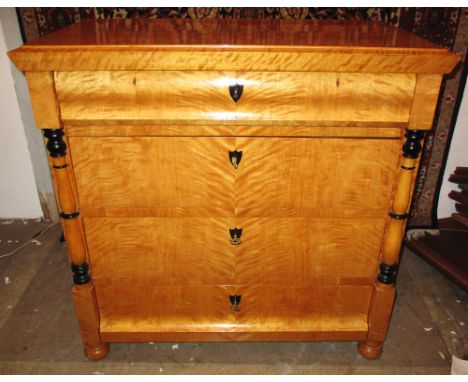 COMMODE, Biedermeier satin birch and ebonised of four drawers, 86cm H x 88cm x 46cm.